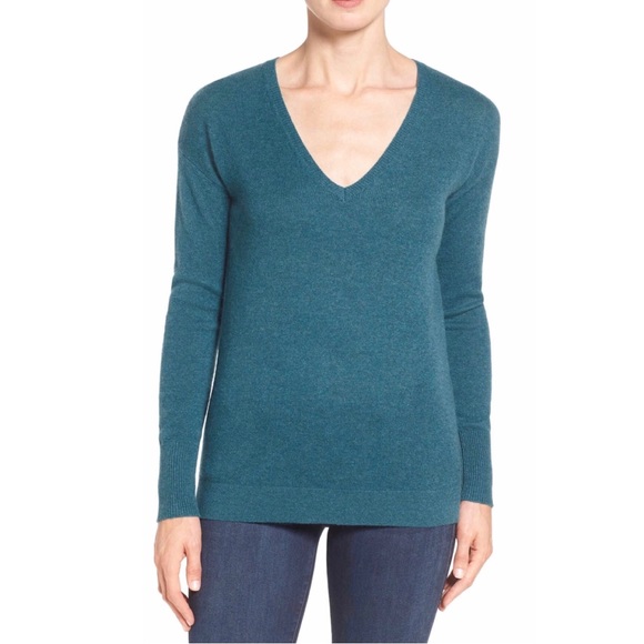 NWT Nordstrom Halogen teal v-neck cashmere sweater sz XSP